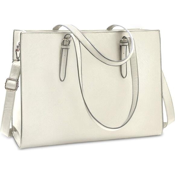 Handbags - Laptop Bag Lightweight Vegan Leather Cream